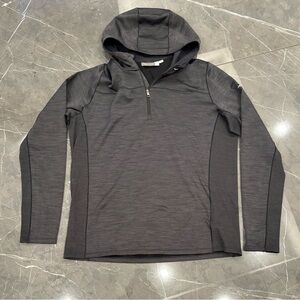 Men's KJUS Liam Hooded Midlayer Half Zip 52 Large Grey Merino Wool Golf Stretch